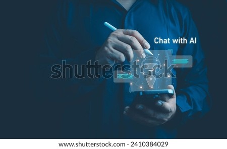 Chatbot Chat with AI, Ai tech, Digital chatbot, robot application, OpenAI generate. Artificial Intelligence. Using command prompt for generates something, Futuristic technology transformation.