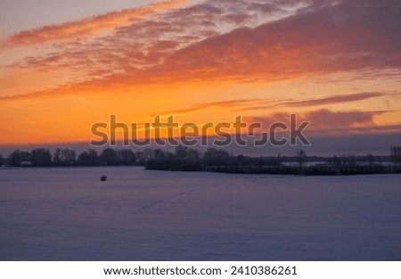 Cold Winter Sunrise. Countryside in Latvia