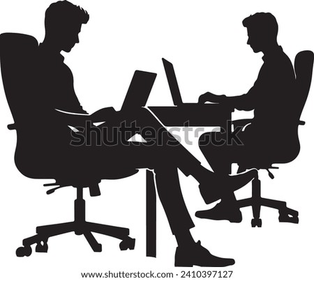 A businessman working on a laptop silhouette in vector file 100% editable. Silhouettes of business people.