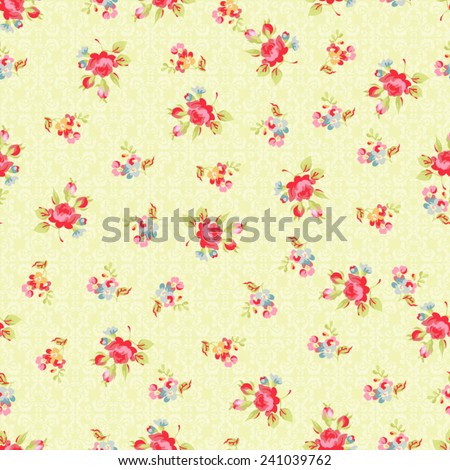 Seamless Pattern with red roses and damask elements 