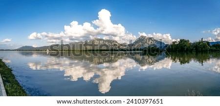 Panorama View Forggensee Lake, Fuessen, Bavaria, Germany  Royalty-Free Stock Photo #2410397651