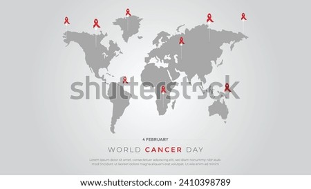 World Cancer Day Banner with world map showing cancer symbols with cancer day caligraphy text background. vector illustration.