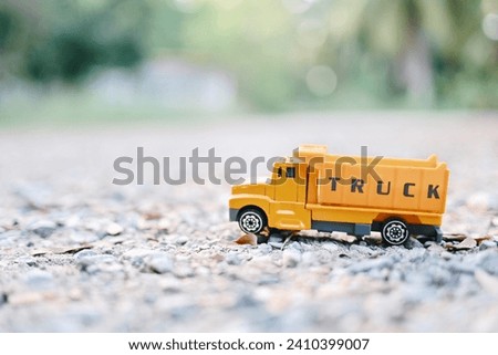 close up truck car toy on ground, construction and industrial business concept