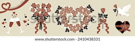 Clip art set of rose and gift for valentine's day (two color version)