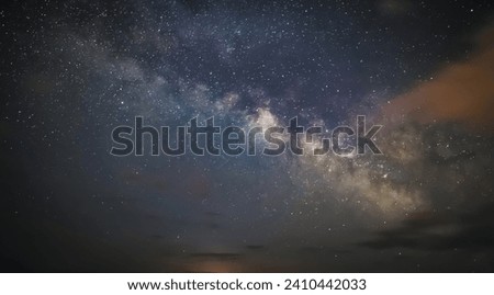 Astro photography in a desert nights cape with Milky Way galaxy. The background is stary celestial bodies in astronomy