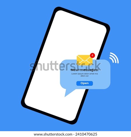 Unread new message. Email notification on the phone screen. Notification Boxes Template for Iphone. Smartphone Message Interface. Vector illustration. Android. IMessages. We Chat. Line. Whatsapp. 