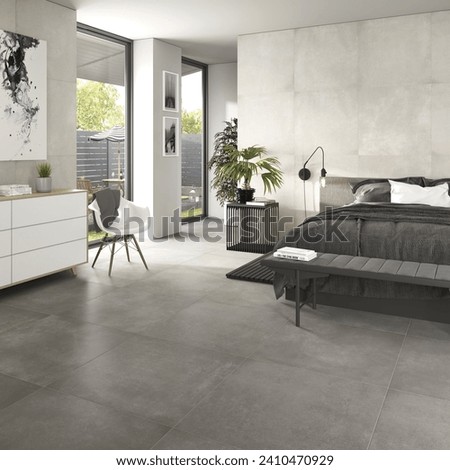 Modern space perspective with matt glazed surface tiles