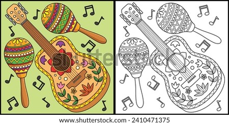 Cinco de Mayo Guitar and Maracas Illustration