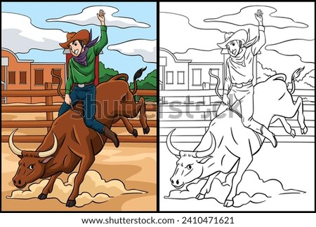 Cowboy Bull Rider Coloring Page Illustration