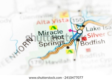 Miracle Hot Springs. California. USA on a map Royalty-Free Stock Photo #2410477077