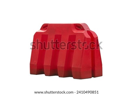 Barrier on the road isolated on white background. The red portable plastic barrier block. Barriers and Stop signs for the road repair. Stop the traffic of cars