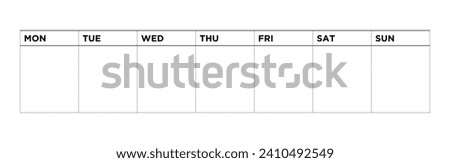 Weekly Calendar, Calendar Print out, Weekly Planner, Weekly Chart, Calendar Outline, Vector Illustration 