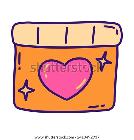 Gift box with pink heart and stars. Colorful vector isolated illustration doodle hand drawn. Happy Valentines Day. February card or poster, valentine, love element, clip art