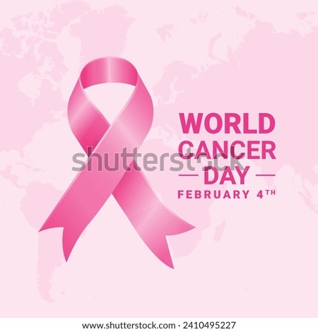 Vector Illustration of World cancer awareness day 4th February template with Breast cancer awareness Pink ribbon and globe background