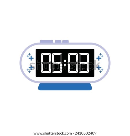 Digital Modern Alarm Clock Close Up Displaying 05:03 O'clock, Simple Flat Icon Vector