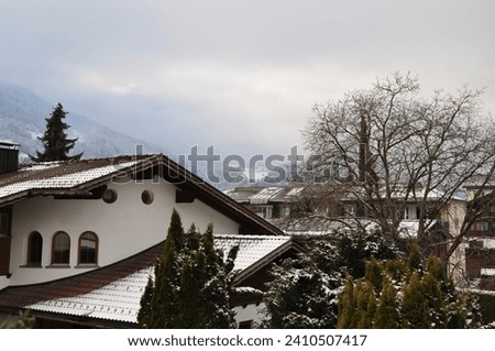 alpine snowy witer panoramic photo photographed in Schruns, Austrian alps 