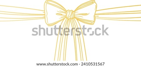 bows on gift Ribbon line art style vector, Banner ribbon, golden Flat banner ribbon for decorative design, Web banner, packaging, ornamental bow ribbon, present wrapping, craft, decorative element