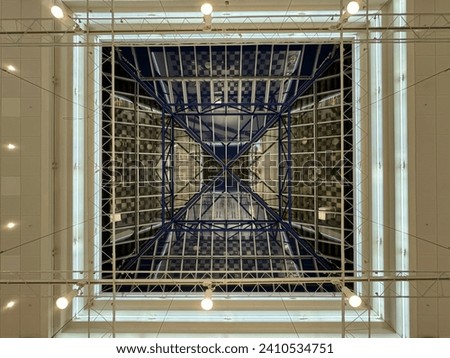 Design of the central public library . Modern art interior design with glass ceiling