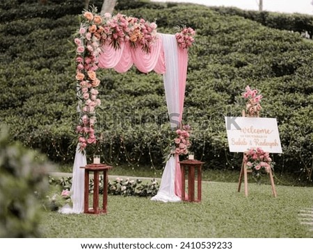 wedding ceremony inside the tea garden Decorated wedding venue, floral wedding event management decoration for bride and groom  
