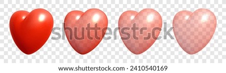 Red 3d realistic heart symbols with transparency effect. Happy Valentine's day clip art for banner or letter template. Vector illustration