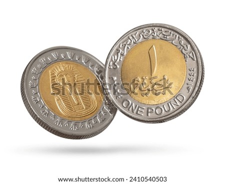 One Egyptian Pound Flying, Two Faces, Isolated on White Background Royalty-Free Stock Photo #2410540503