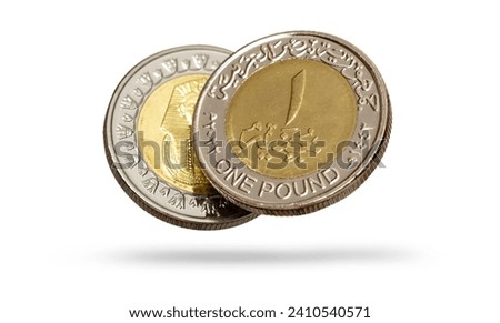 One Egyptian Pound Flying, Two Faces, Isolated on White Background Royalty-Free Stock Photo #2410540571