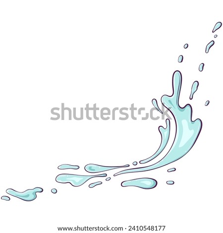 Splashes of water or paint. Spray of fountain. Splash aqua motion. Water spill. Vector illustration in hand drawn cartoon style. Simple color graphic isolated on white.