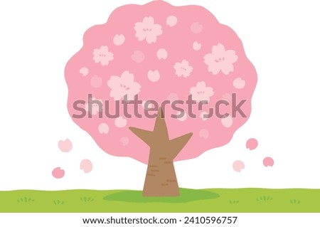 Cute spring cherry tree hand-drawn illustration material