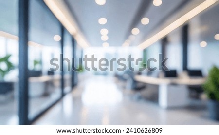 Beautiful blurred background of a light modern office interior with panoramic windows and beautiful Royalty-Free Stock Photo #2410626809