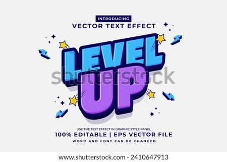 Editable text effect Level Up 3d cartoon template style premium vector Royalty-Free Stock Photo #2410647913