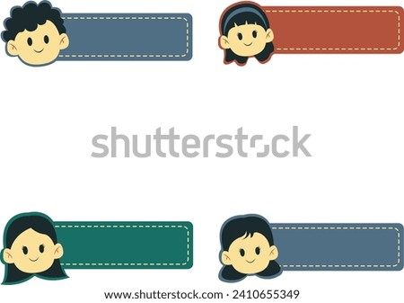 Cute Label Name Tag Collection. With Different Character. Vector Illustration