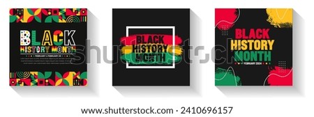 African American Black history month colorful lettering typography social media post banner design template set. Celebrated February in united state and Canada. Juneteenth Independence Day. Kwanzaa Royalty-Free Stock Photo #2410696157
