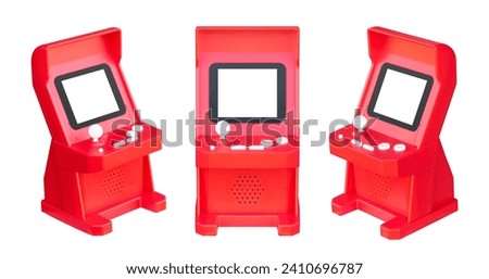 Red arcade game isolated on white background with clipping path