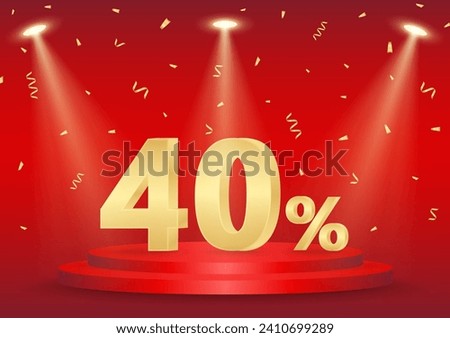 40% or 40 Percent Off Sale Discount on Podium. 40% for Banner, Poster or Advertising. Vector Illustration. 
