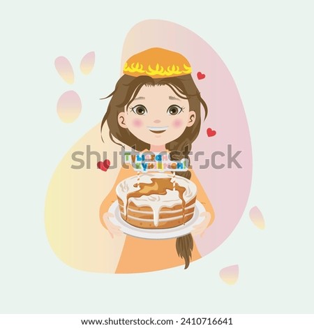 kazakh girl holding a bithday cake clipart
