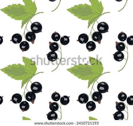 Black currant on a branch with leaves. Seamless pattern in vector. Suitable for backgrounds and prints. Royalty-Free Stock Photo #2410721193