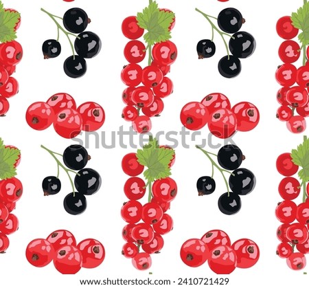 Black and red currant isolated on white background. Seamless pattern in vector. Suitable for backgrounds and prints. Royalty-Free Stock Photo #2410721429