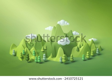 Childhood fantasy world dream green landscape 3d with soft forms and pastel colors, environmental concept
