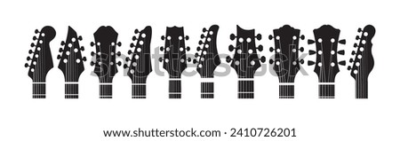 Black and white guitar headstock, general guitar head, musical instrument, abstract music symbol, general guitar black silhouette vector 
