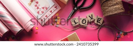 top view valentines decoration scissors