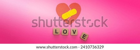 top view love lettering wooden