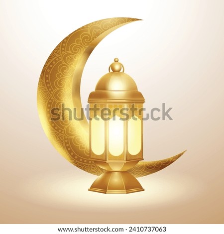 Luxury Gold Lantern and Crescent Moon Clip Art