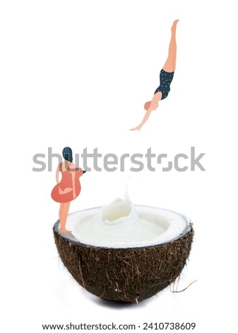 woman dive into coconut half