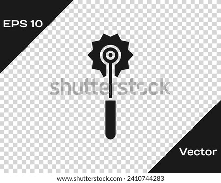 Black Pizza knife icon isolated on transparent background. Pizza cutter sign. Steel kitchenware equipment.  Vector Illustration