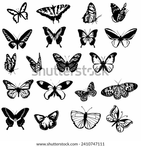 Various shapes of butterflies in flight
