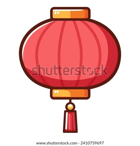 Cute red Chinese lantern flat style, vector illustration isolated clip art. Decoration for Chinese New Year celebration, traditional, hanging
