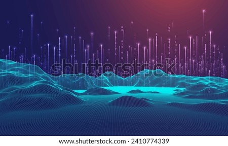 Big Data. Abstract digital futuristic wireframe vector illustration on technology background. Data mining and management concept. Hand drawn art. Royalty-Free Stock Photo #2410774339
