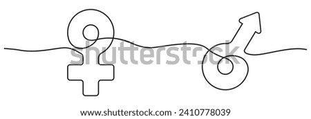 man and woman symbol one continuous line art. gender equality outline border frame. one continuous line. Royalty-Free Stock Photo #2410778039