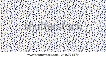 Seamless pattern with dark blue, black polka dot, random dots, spots, drops on a light background. Vector hand drawn sketch shape. Creative texture tiny, snowflakes, circles, leaflets 