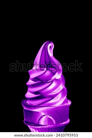 Pop Art Styled Metallic Purple Soft Serve Ice Cream Cone Isolated on Black Background